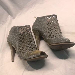 Iridescent open toed heels